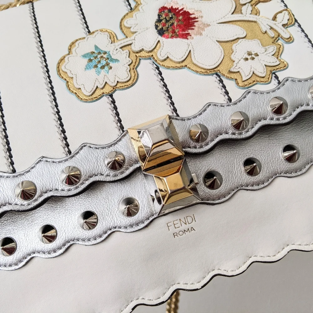 Fendi Kan I Bag Embroidered Studded Leather Bag